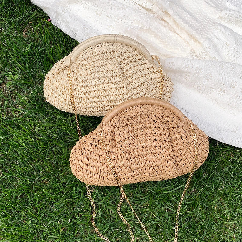 2024 Summer New Straw Weaving Crossbody Bag Fashionable and Casual Shell Bag Women's Shoulder Bag with Excellent Texture