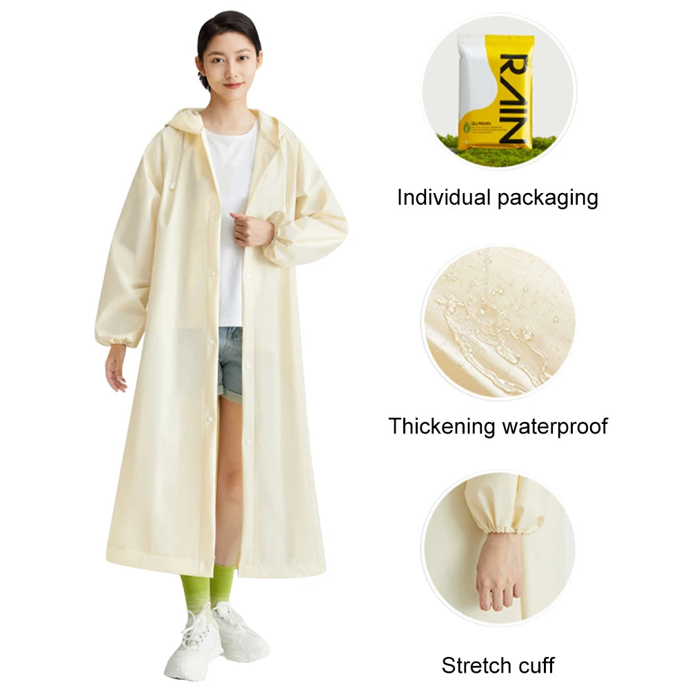 Waterproof Rain Coat Windproof Hooded Rain Poncho Drawstring Long Hooded Rain Coats for Outdoor Travel Emergency