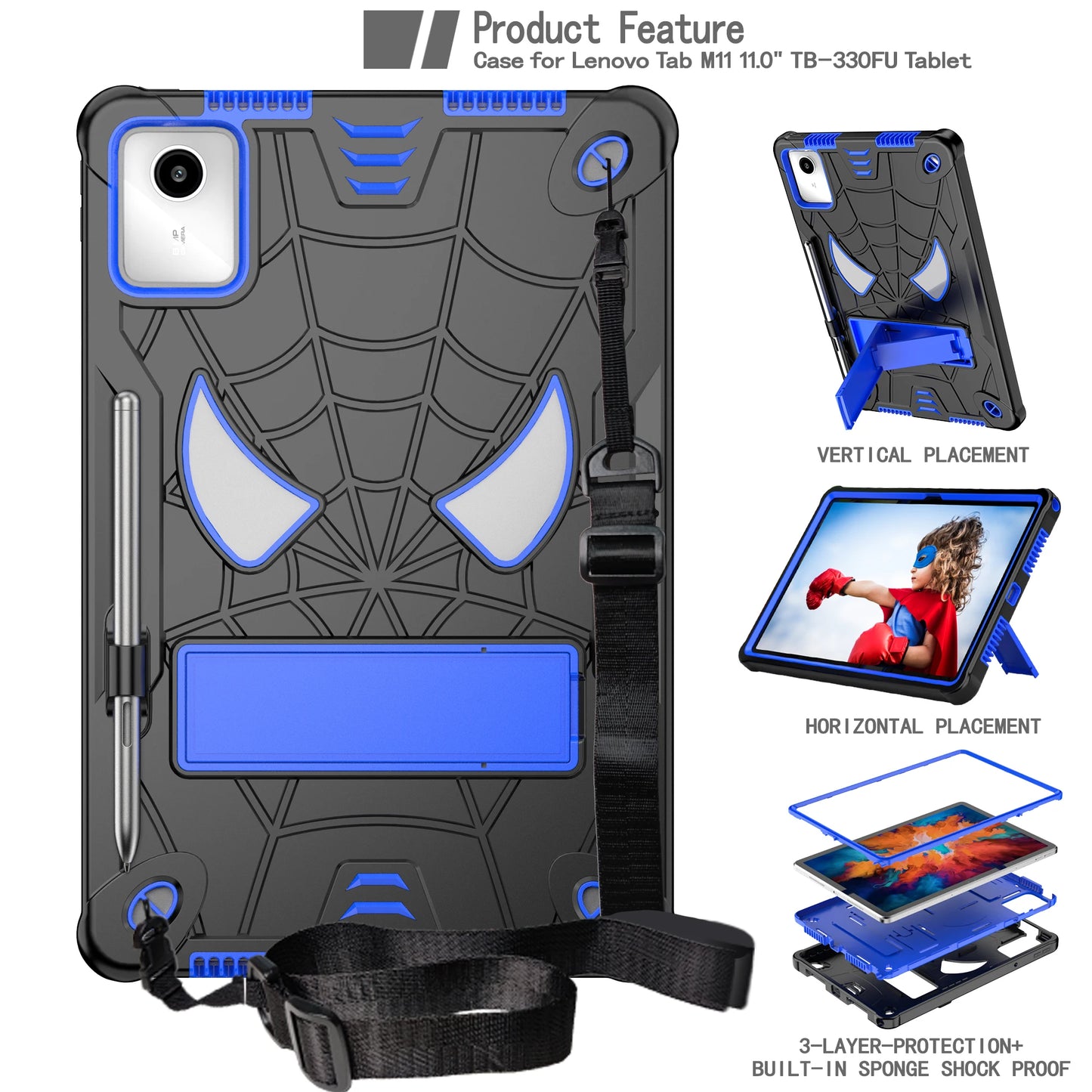 For Lenovo Tab M11 Xiaoxin Pad 2024 11 inch TB331FC TB330FU Lenovo Tab K11 Kids Safe Shockproof Spider Tablet Case Fundas Cover