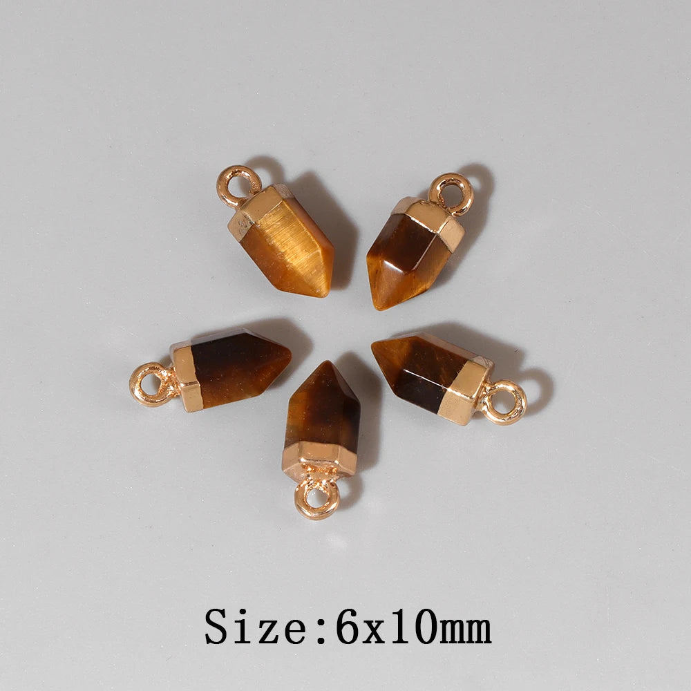 5pcs/lot Natural Bullet Shape Stone Pendant Amethysts Quartzs Tiger Eye Agat Charms For DIY Bracelets Necklace Earrings 6x10mm