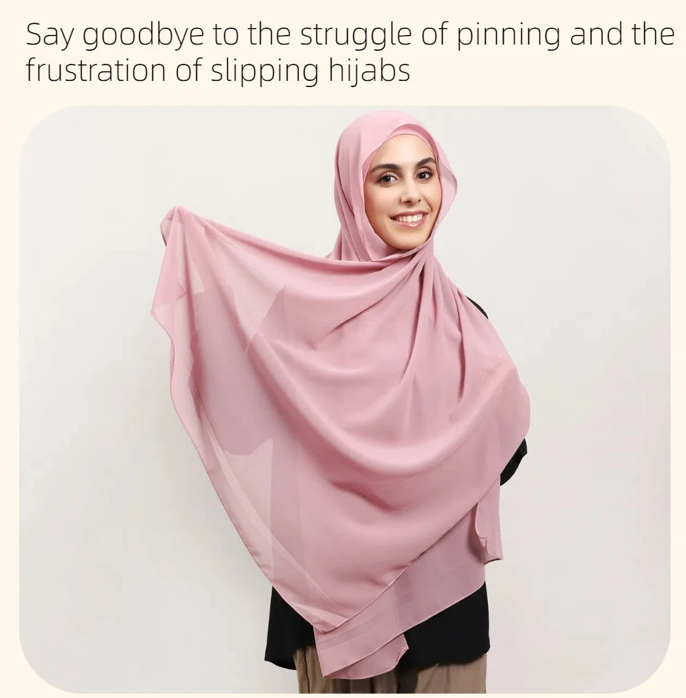 2024 New Hot Sale Premium Instant Chiffon Hijab Wrap With Bulit-in Magnets Solid Color Muslim Women Scarf Shawl with Undercap