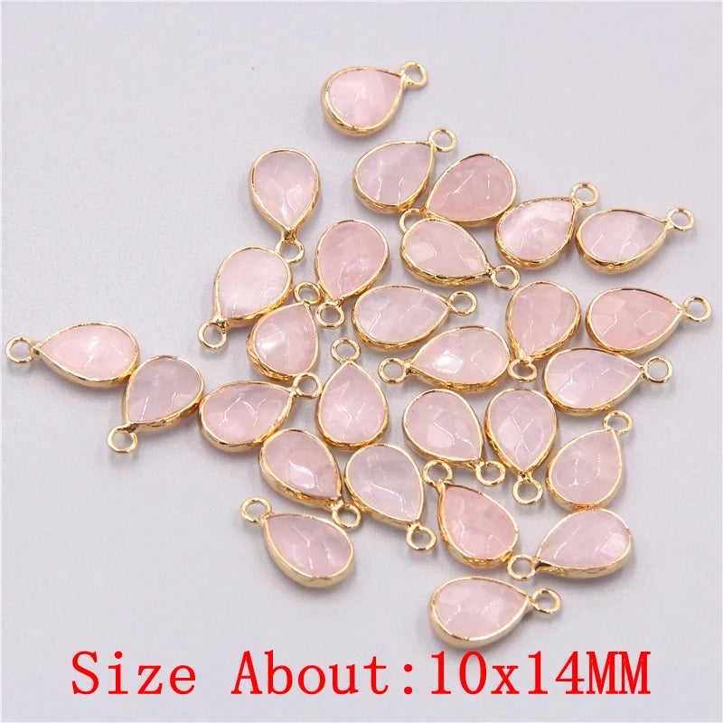 2pcs Natural Rose Clear Pink Quartz Labradorite Amethysts Stone Charm Pendant for Necklaces Earrings Jewelry Making Accessories