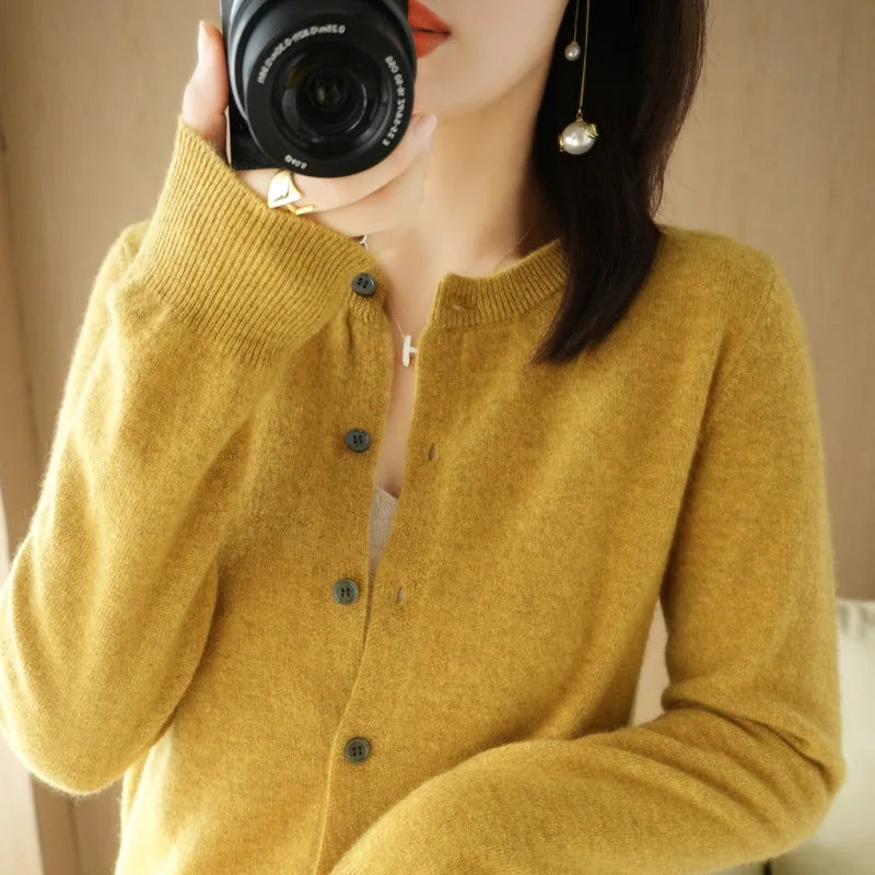 Women's Sweater 2024 New Knitted Cardigan Early Spring Crewneck Sweater Women's Long-sleeved Solid Color All-match Jacket