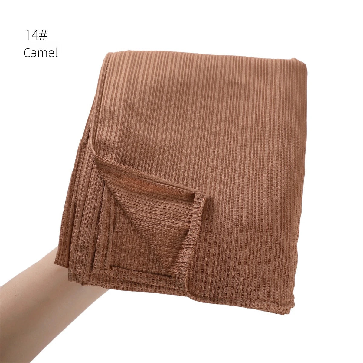 Fashion Elastic Ribbed Jersey Hijabs Solid Color Stripes Lightweight Thin Headscarf Muslim Women Soft Scarf Headwrap Long Shawl