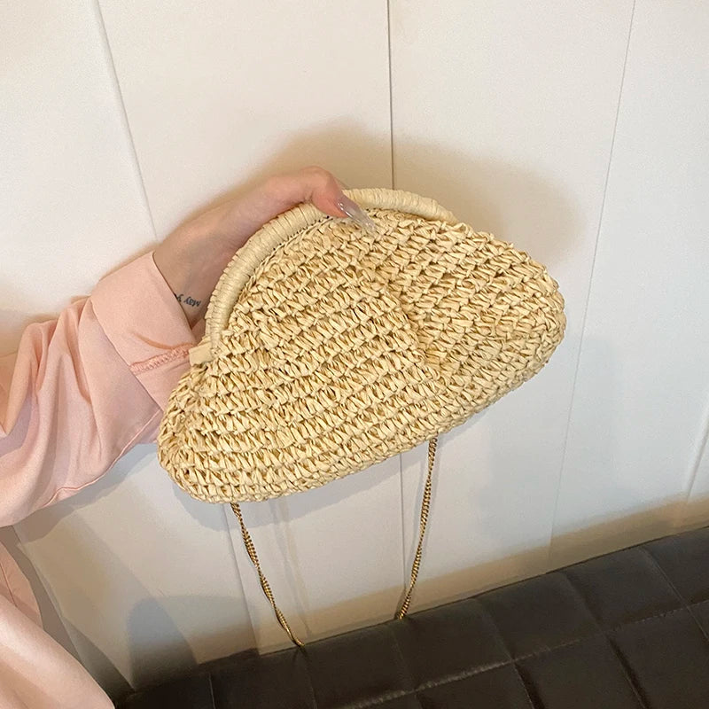 2024 Summer New Straw Weaving Crossbody Bag Fashionable and Casual Shell Bag Women's Shoulder Bag with Excellent Texture