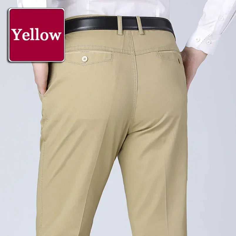 Men's Summer Thin Pants Classic Casual 100% Cotton Business Fashion Stretch Solid Comfortable Elastic Straigh Trousers KOACUS