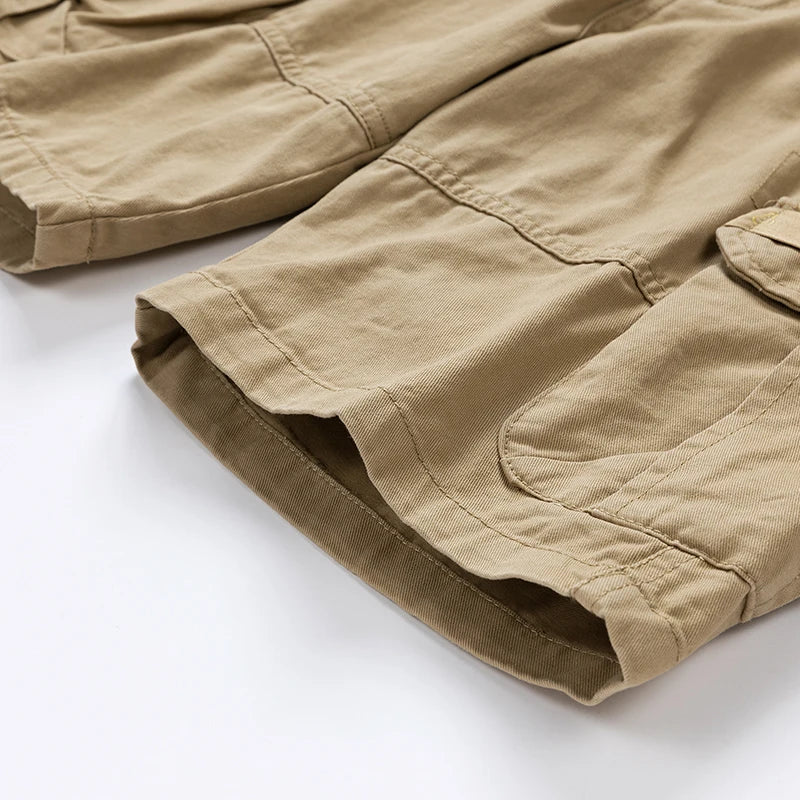Summer sports shorts men's multi pocket oversized loose casual pants pure cotton wear-resistant knee length workwear shorts