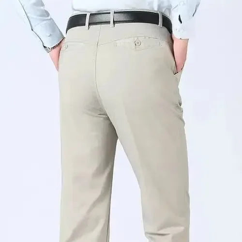 Men's Summer Thin Pants Classic Casual 100% Cotton Business Fashion Stretch Solid Comfortable Elastic Straigh Trousers KOACUS