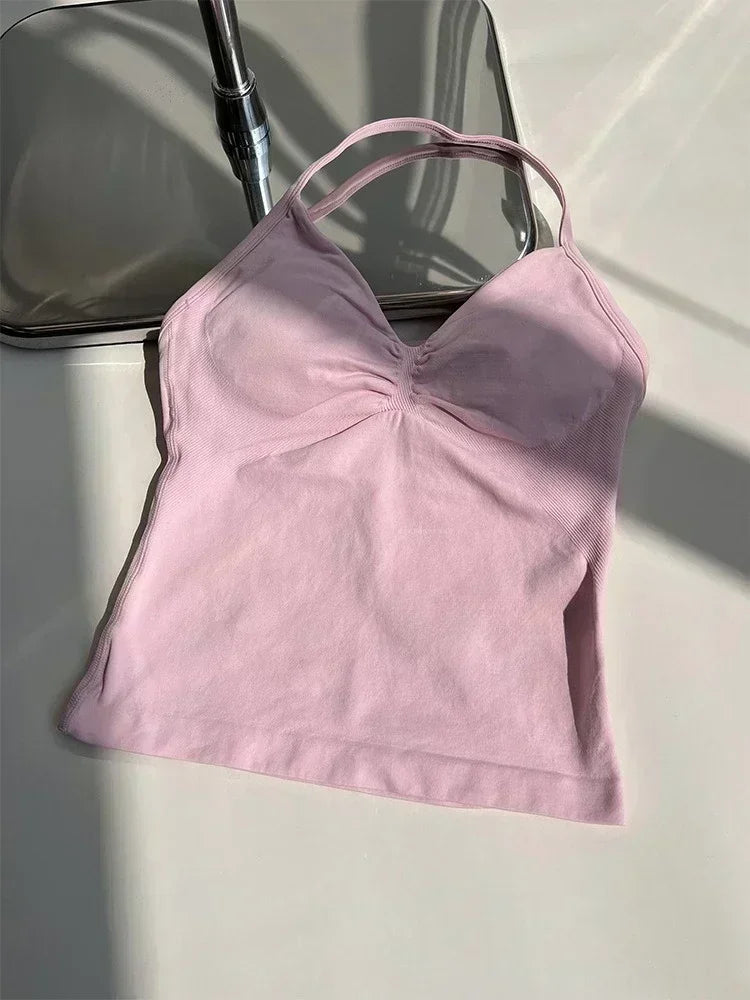 Four Seasons New Gym Fashion Yoga Gym Clothing Hip Pants Neck Bra Comfortable Dopamine Pilates Set