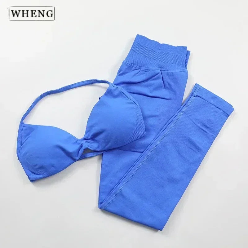 Four Seasons New Gym Fashion Yoga Gym Clothing Hip Pants Neck Bra Comfortable Dopamine Pilates Set