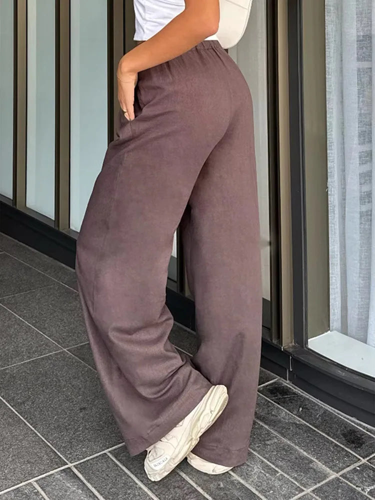 Women's simple soild-color drawstring casual pants,They are loose, trendy, straight-tube style, lazy and comfortable.