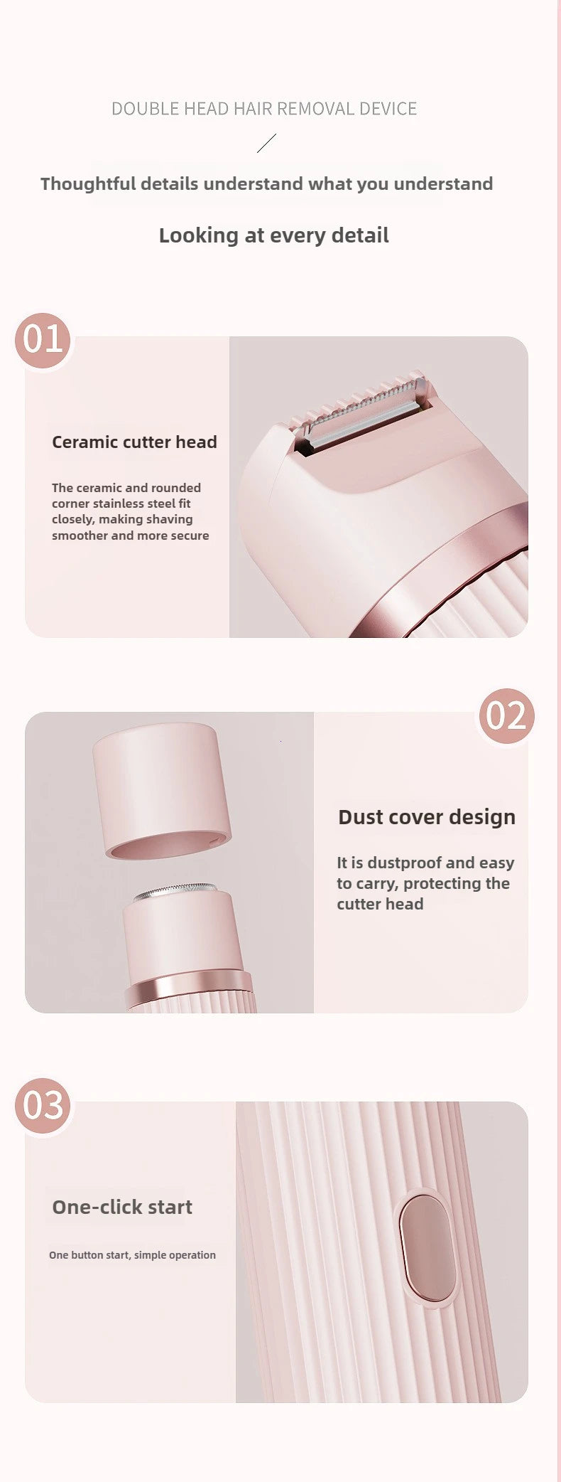 Electric Shaver for Women Waterproof Wet & Dry Hair Razors 2 in 1 Double Head Dual Bikini Hair Trimmer Detachable Head Shaver