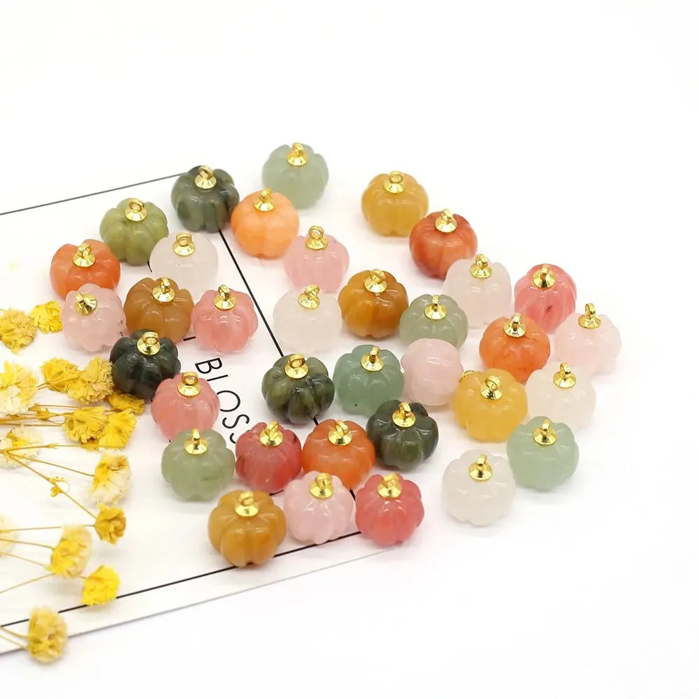 5pcs/Lot 13x13mm Natural Stone Red Agate Rose Quartz Pendant Charms Mini Pumpkin Charms for Jewelry Making DIY Necklace Earrings