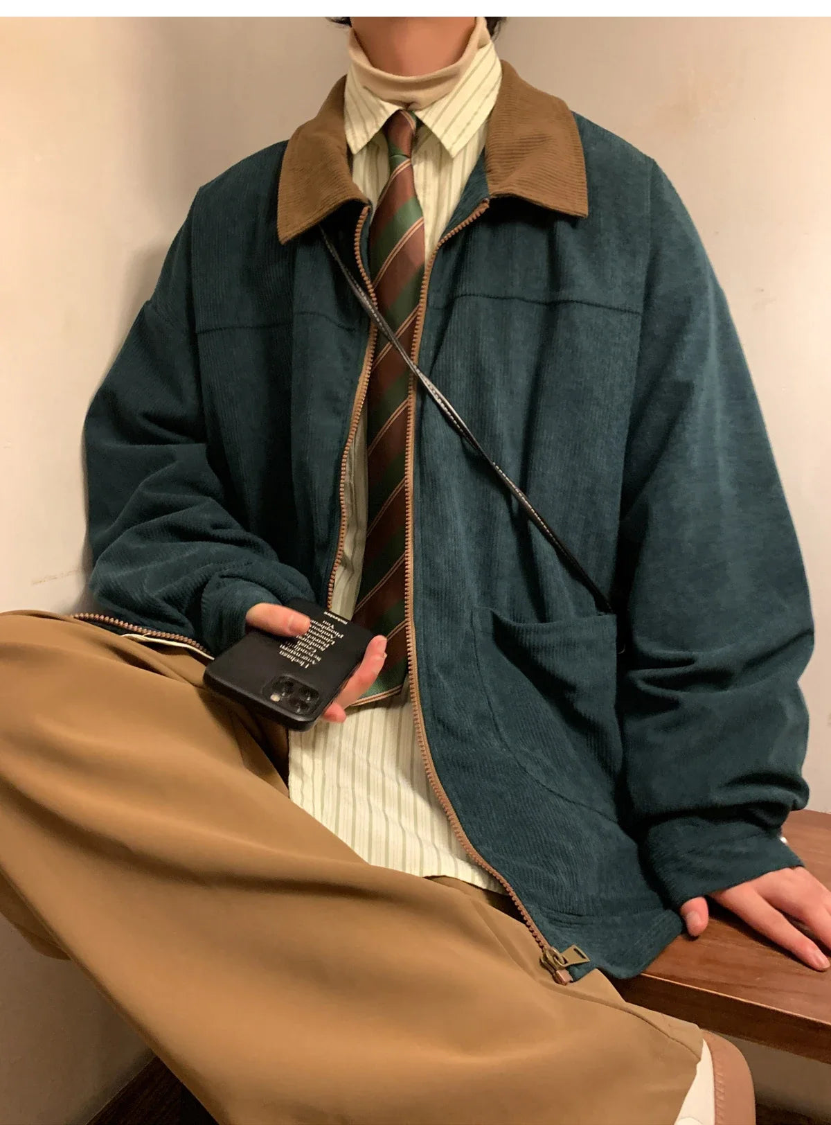 Retro Jacket 2024 Autumn Men Corduroy Bomber Jacket Loose Oversized Patchwork Casual Jacket Male Clothing Loose Hip Hop Tops 5xl