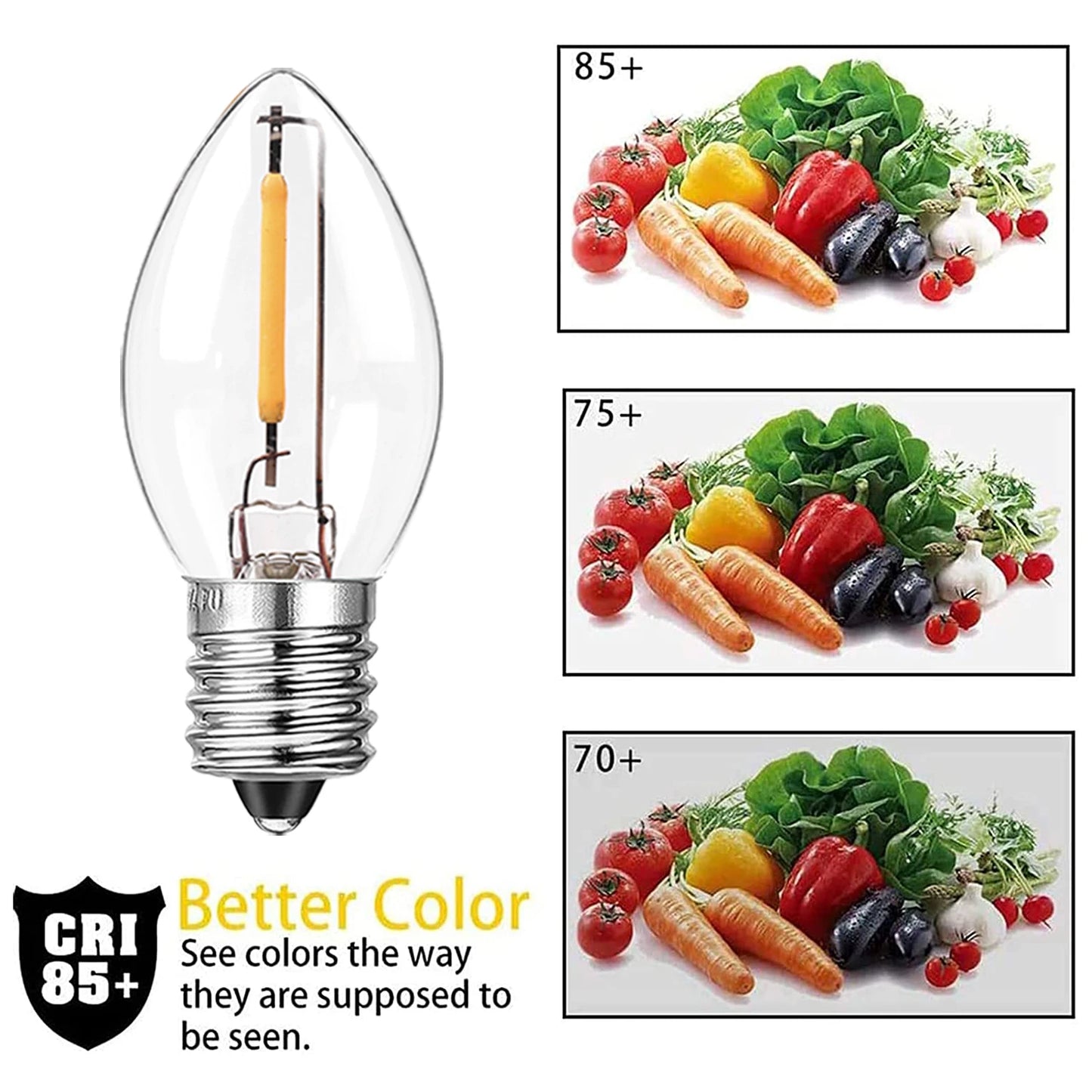 6Pack C7 Candelabra LED Light Bulbs 0.5W E12 E14 Chandelier Base 7W Incandescent Equivalent Vintage Candle Edison Night Bulb