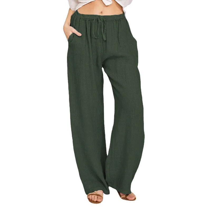 Women's simple soild-color drawstring casual pants,They are loose, trendy, straight-tube style, lazy and comfortable.