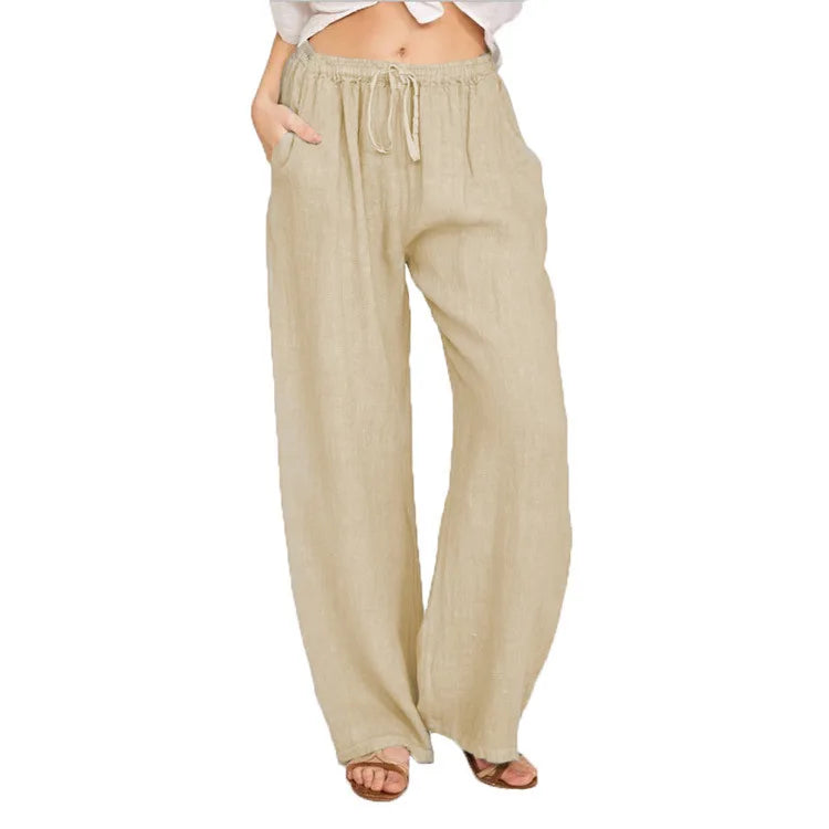 Women's simple soild-color drawstring casual pants,They are loose, trendy, straight-tube style, lazy and comfortable.