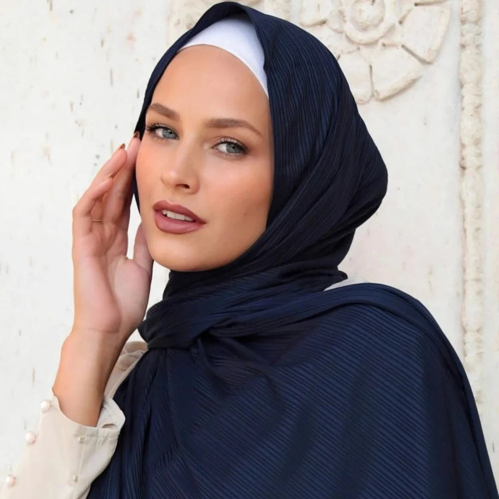 Fashion Elastic Ribbed Jersey Hijabs Solid Color Stripes Lightweight Thin Headscarf Muslim Women Soft Scarf Headwrap Long Shawl