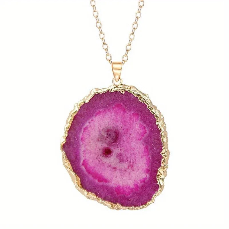 Natural Crystal Pendant Agate Necklace Healing Crystal Gemstone Irregular Polished Agate Slice Crystal Agate Decor Gift forWoman