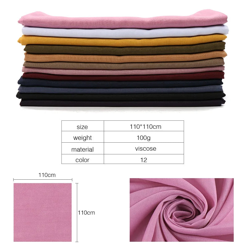 Newest Solid-Color Square Scarf Cotton Muslim Hijab Women Headband Bandana All Match Wraps Kerchief Scarves Shawl 110*110cm