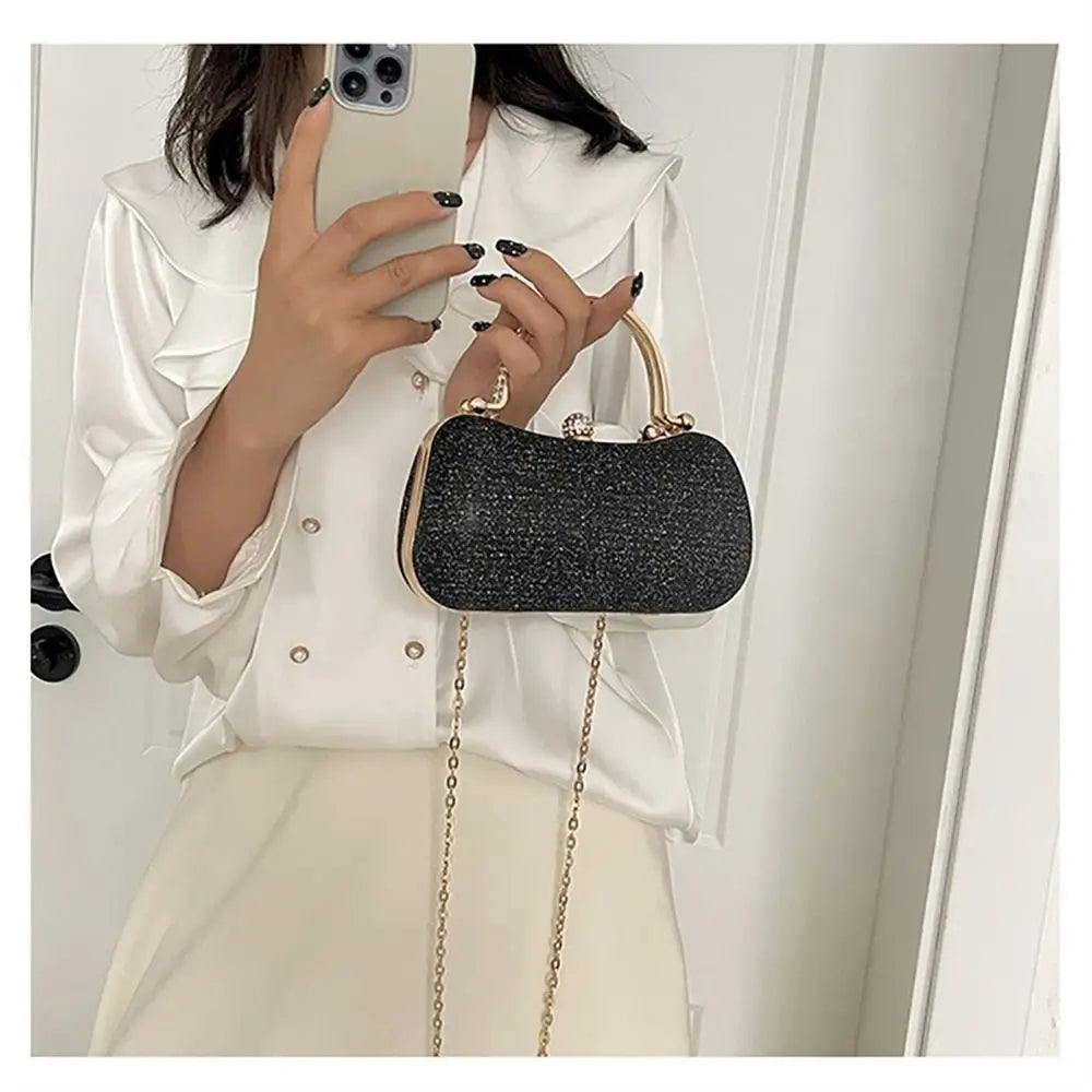 Wedding Bridal Beaded Women Evening Bag Dinner Bag Chain Shoulder Handbags Elegant Rhinestones Clutch Egg Shape Evening Bag