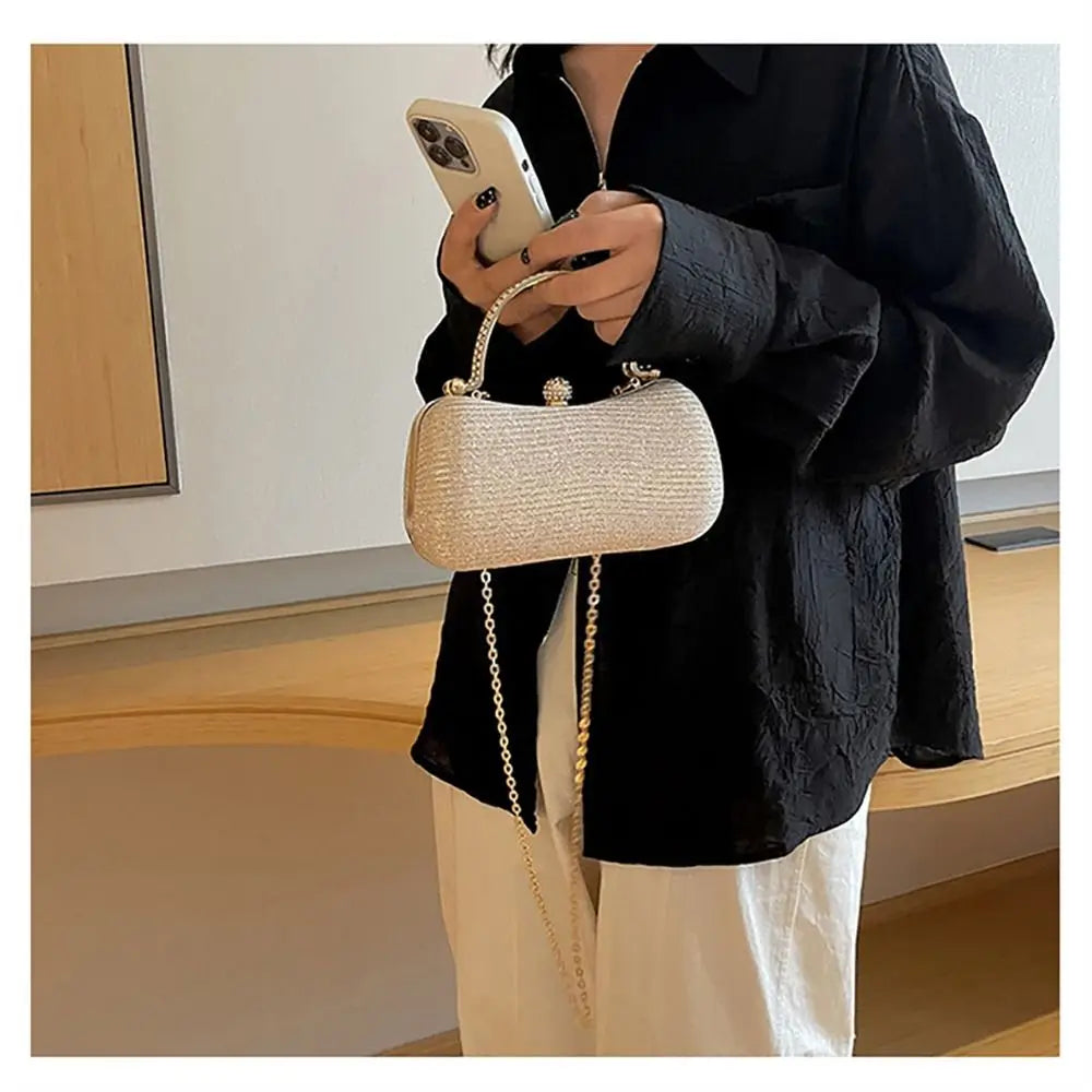 Wedding Bridal Beaded Women Evening Bag Dinner Bag Chain Shoulder Handbags Elegant Rhinestones Clutch Egg Shape Evening Bag