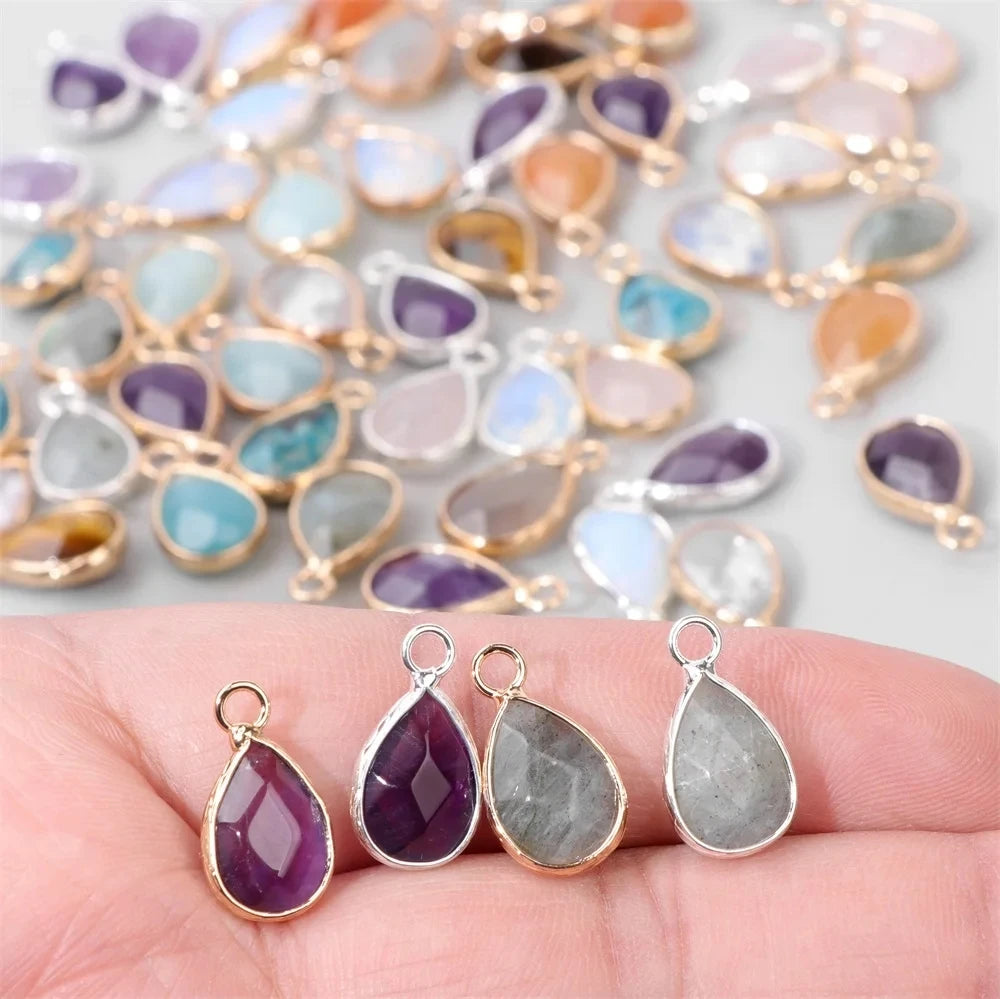 2pcs Natural Rose Clear Pink Quartz Labradorite Amethysts Stone Charm Pendant for Necklaces Earrings Jewelry Making Accessories