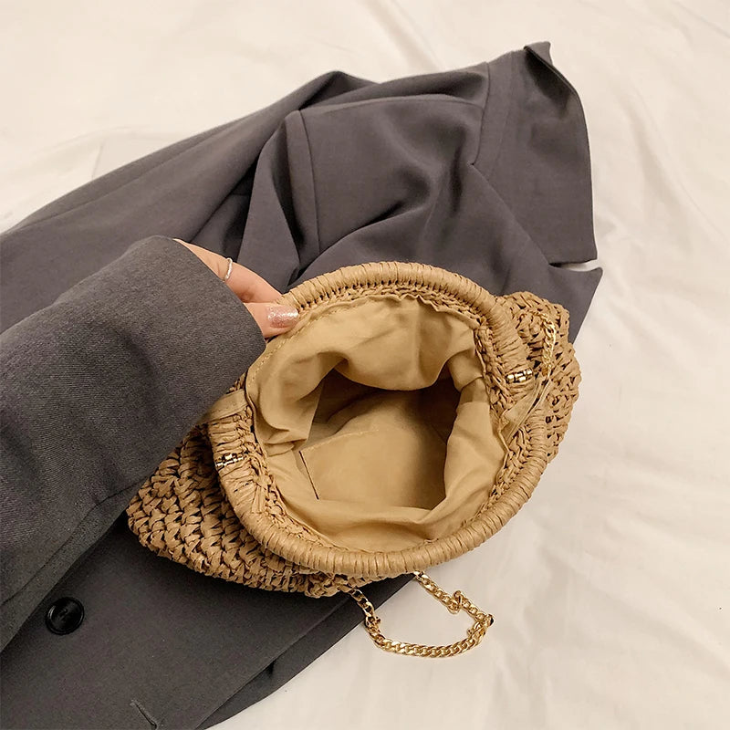 2024 Summer New Straw Weaving Crossbody Bag Fashionable and Casual Shell Bag Women's Shoulder Bag with Excellent Texture