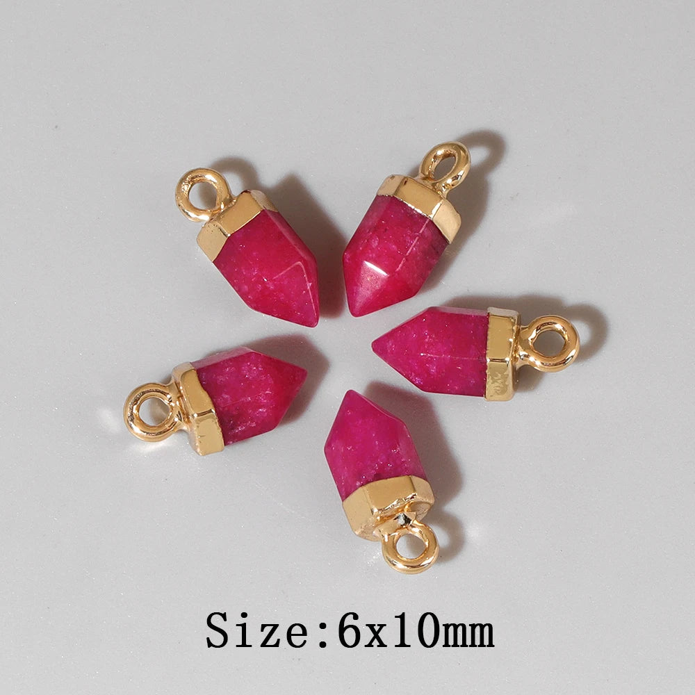 5pcs/lot Natural Bullet Shape Stone Pendant Amethysts Quartzs Tiger Eye Agat Charms For DIY Bracelets Necklace Earrings 6x10mm