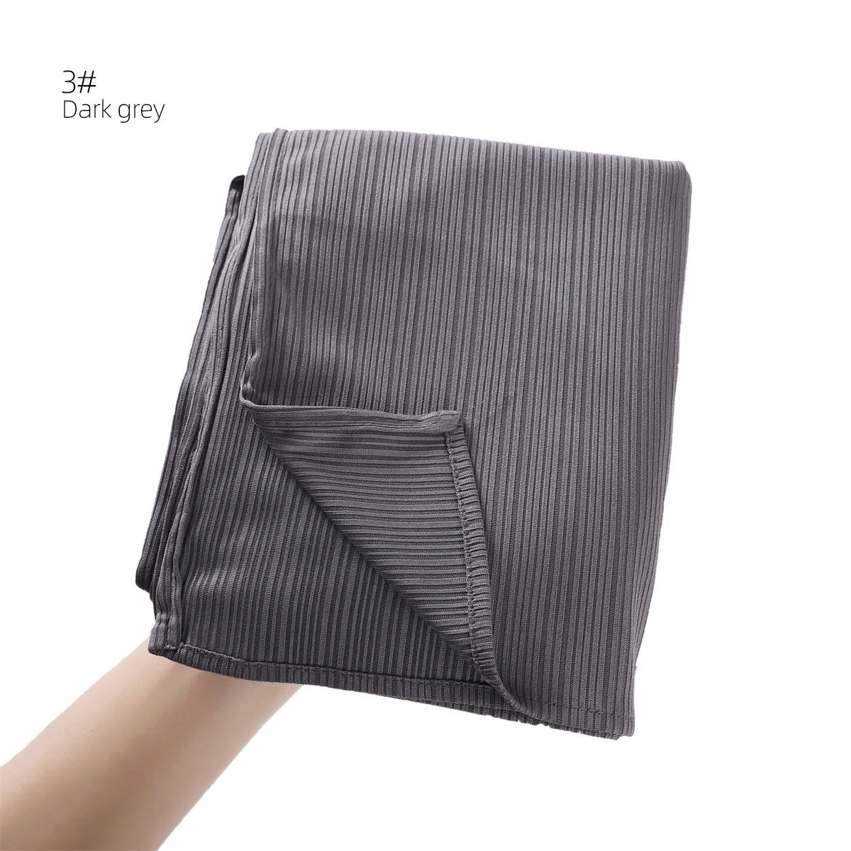 Fashion Elastic Ribbed Jersey Hijabs Solid Color Stripes Lightweight Thin Headscarf Muslim Women Soft Scarf Headwrap Long Shawl