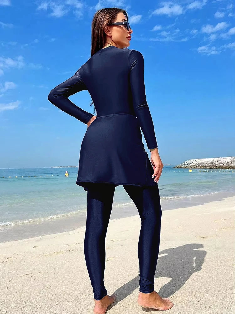 3PCS/Set Muslim Modest Burkini Swimwear Women Long Sleeves Swimsuit Islamic Bathing Suit Swim Hijab Pant, Quick Drying, UPF50+
