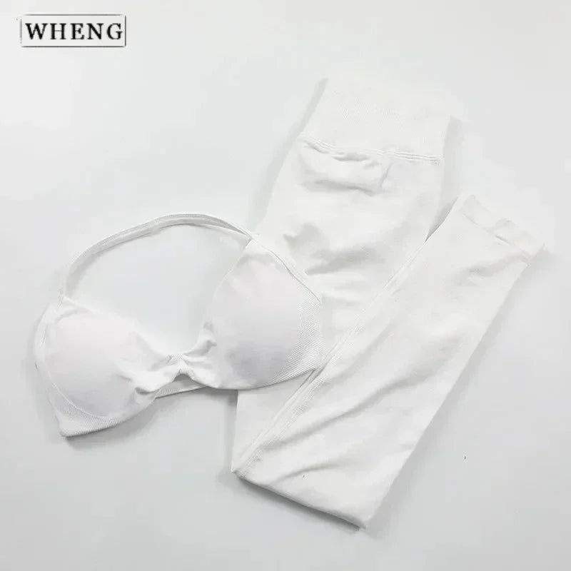 Four Seasons New Gym Fashion Yoga Gym Clothing Hip Pants Neck Bra Comfortable Dopamine Pilates Set