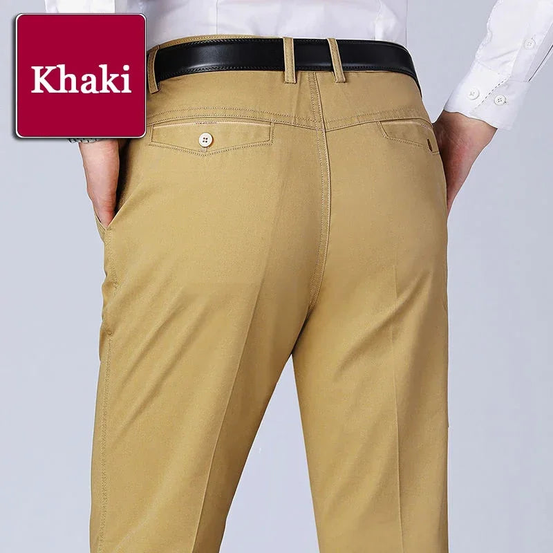 Men's Summer Thin Pants Classic Casual 100% Cotton Business Fashion Stretch Solid Comfortable Elastic Straigh Trousers KOACUS
