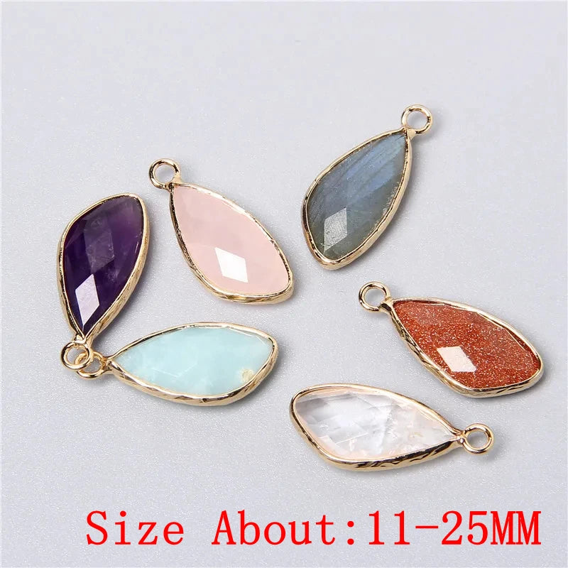 2pcs Natural Rose Clear Pink Quartz Labradorite Amethysts Stone Charm Pendant for Necklaces Earrings Jewelry Making Accessories