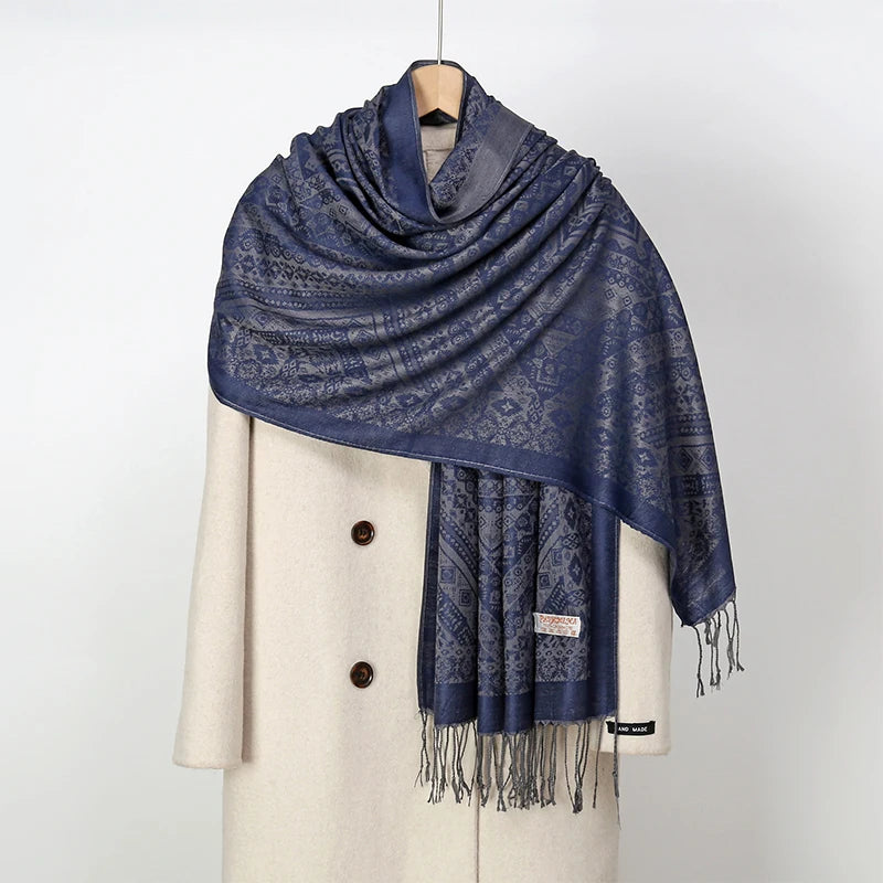 New Winter Scarf Women Keep Warm Cashmere Scarves Casual Designer Pashmina Neckerchief Tassel Shawl Hijab Wrap