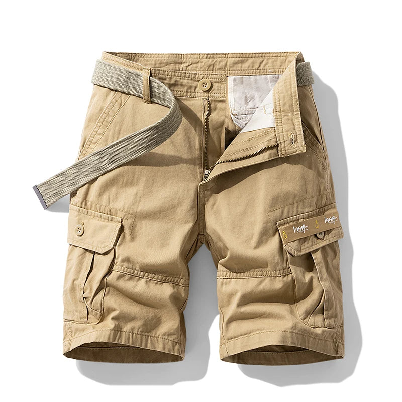 Summer sports shorts men's multi pocket oversized loose casual pants pure cotton wear-resistant knee length workwear shorts