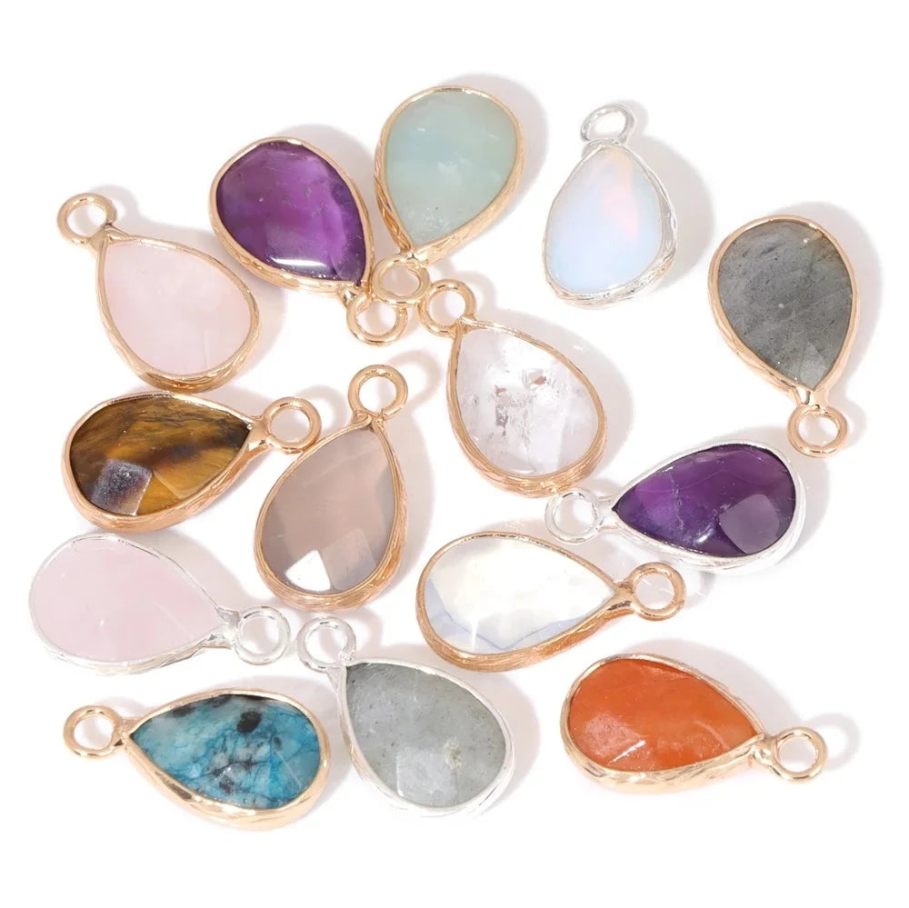 2pcs Natural Rose Clear Pink Quartz Labradorite Amethysts Stone Charm Pendant for Necklaces Earrings Jewelry Making Accessories