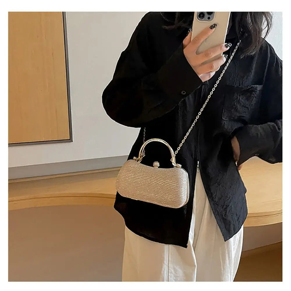 Wedding Bridal Beaded Women Evening Bag Dinner Bag Chain Shoulder Handbags Elegant Rhinestones Clutch Egg Shape Evening Bag