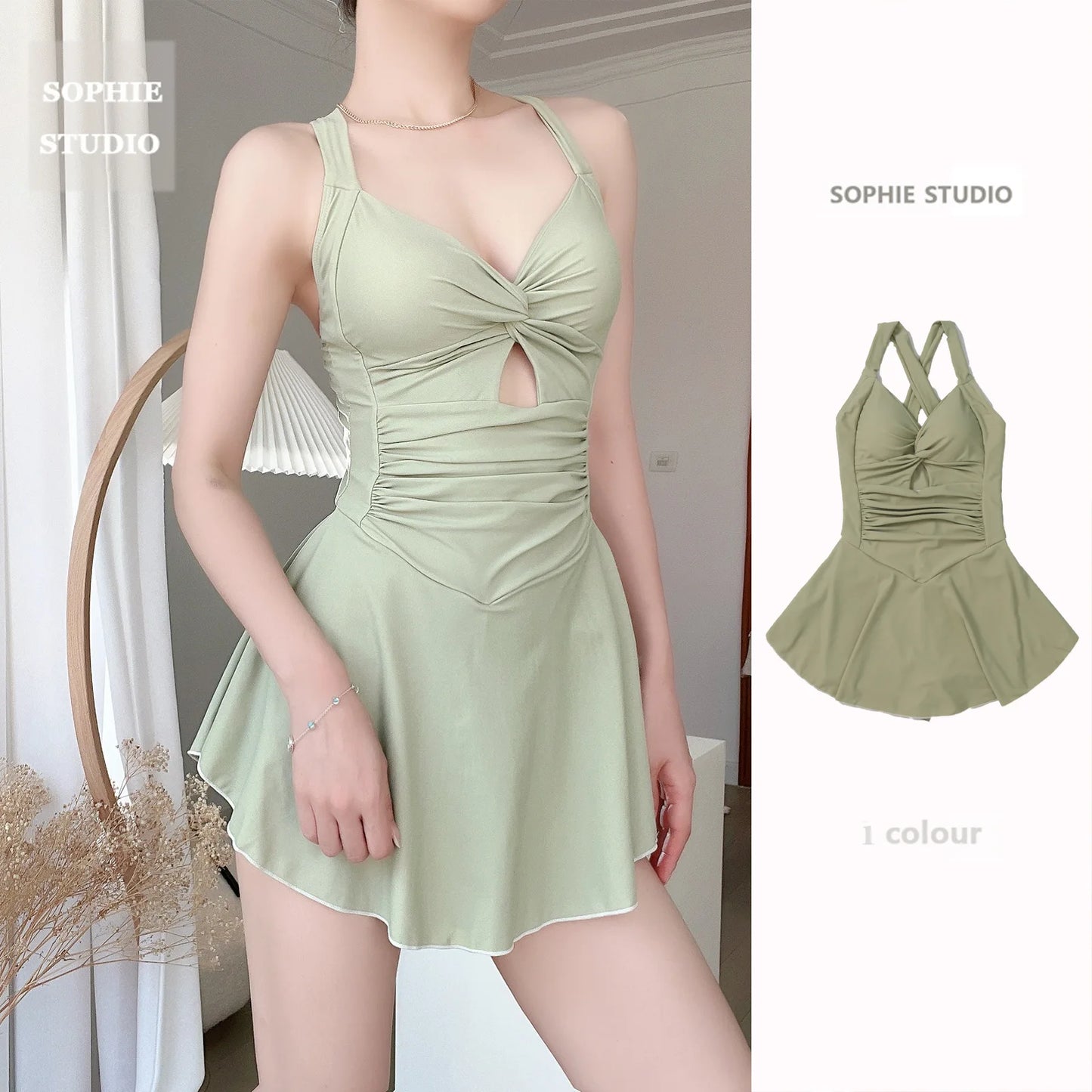 Women Hanging Neck Sweet Cute Swimwear Sexy One-piece Beach Wear Swim Suit Beach Dress Swimsuit High Waist Bathing Suit For Girls
