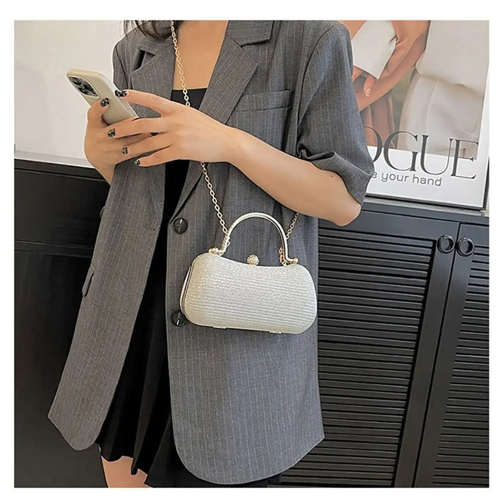 Wedding Bridal Beaded Women Evening Bag Dinner Bag Chain Shoulder Handbags Elegant Rhinestones Clutch Egg Shape Evening Bag