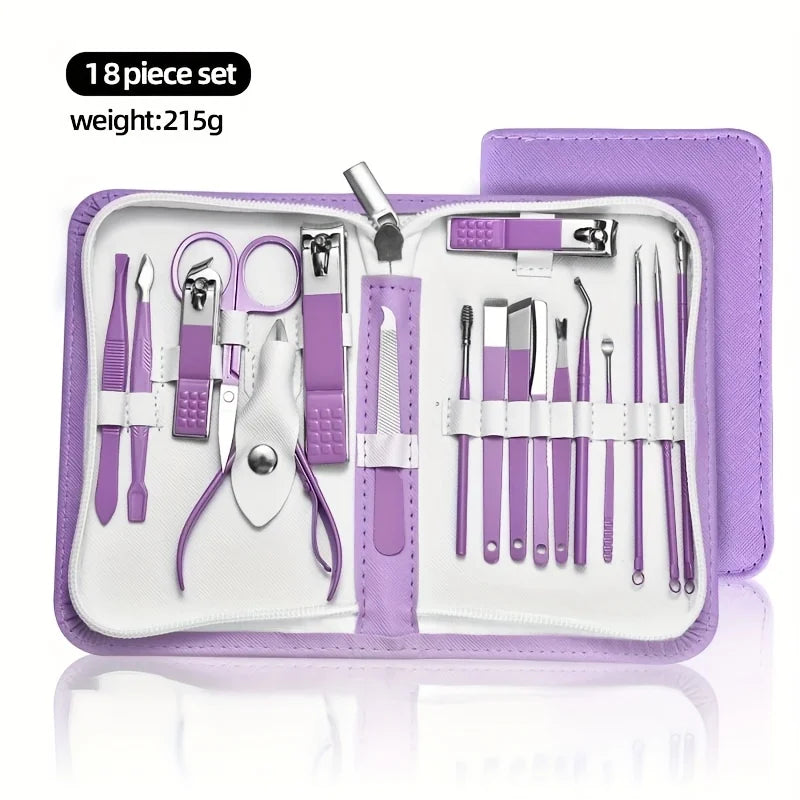 9/18/24/30 PCS Stainless Steel Manicure Set in Dazzling Purple & Blue - Modern Style Nail Clippers with Convex Blade, Non-Scente