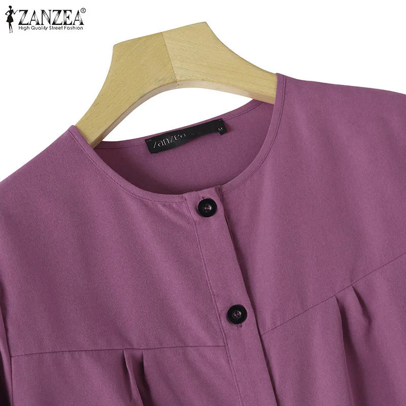 Fashion Abaya Muslim Blouse Woman Casual Holiday Baggy Shirt Long Sleeve O-Neck Tops Elegant Solid Islamic Clothing 2024