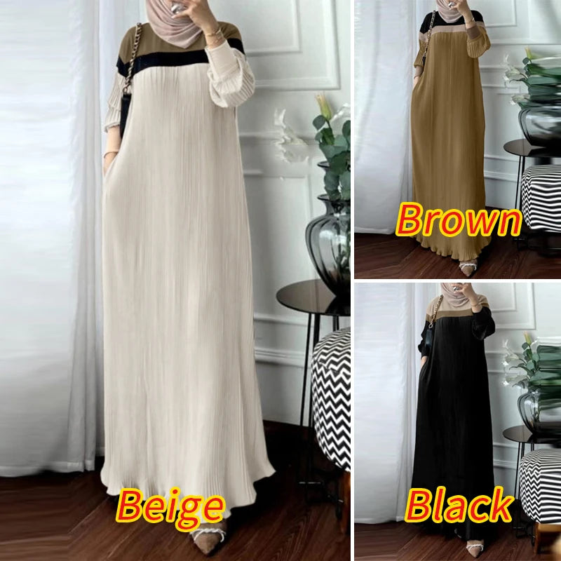 Fashion Autumn Long Sleeve Pleated Sundress 2024 ZANZEA Muslim Abaya Robe Femmme Women Patchwork Maxi Dresses Casual Vestidos