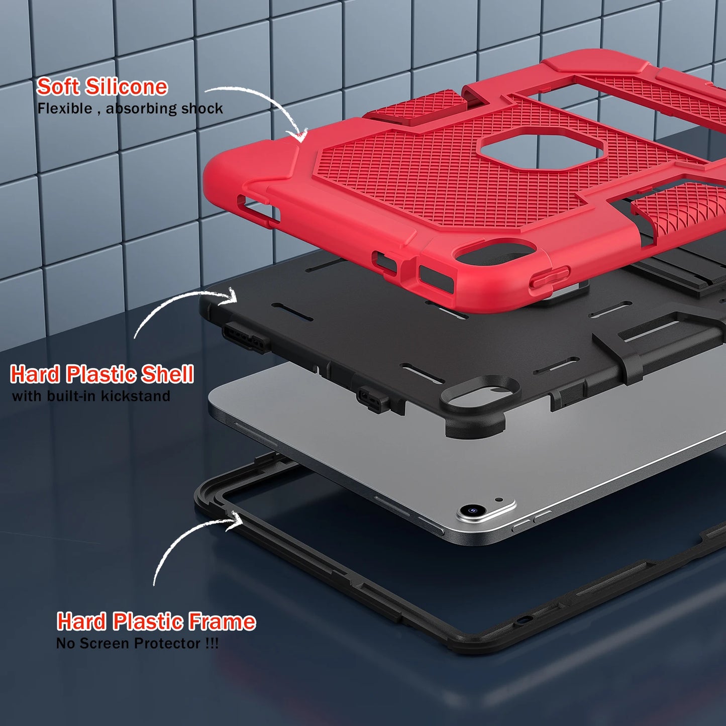 Pc Silicone Case For iPad 10.9 2022 10th 10.2 7-8-9th 9.7 2017 2018 5-6th Rugged Stand Cover For Mini 4 5 Shockproof Anti-Slip