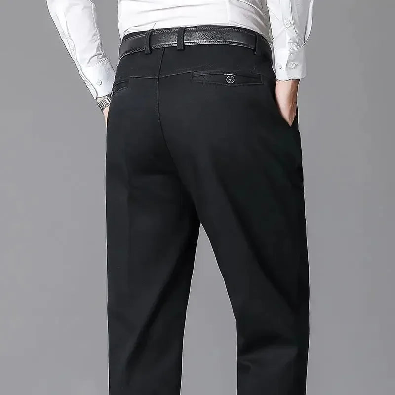 Men's Summer Thin Pants Classic Casual 100% Cotton Business Fashion Stretch Solid Comfortable Elastic Straigh Trousers KOACUS