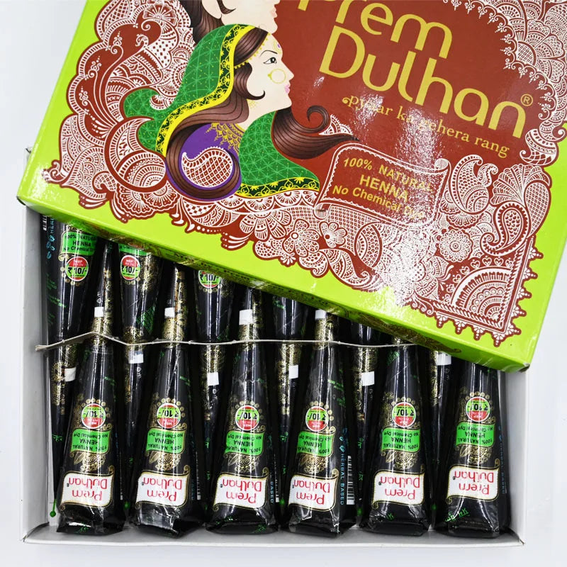 12Pcs Henna Tattoo Paste Black White Brown Red Henna Cones Indian For Temporary Tattoo Sticker Body Paint Art Cream Cone