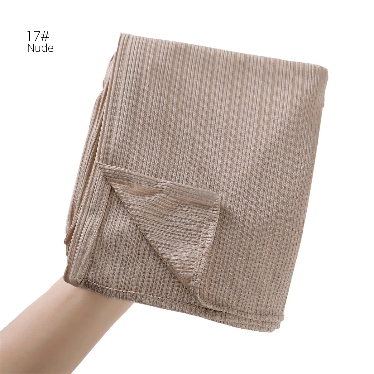 Fashion Elastic Ribbed Jersey Hijabs Solid Color Stripes Lightweight Thin Headscarf Muslim Women Soft Scarf Headwrap Long Shawl