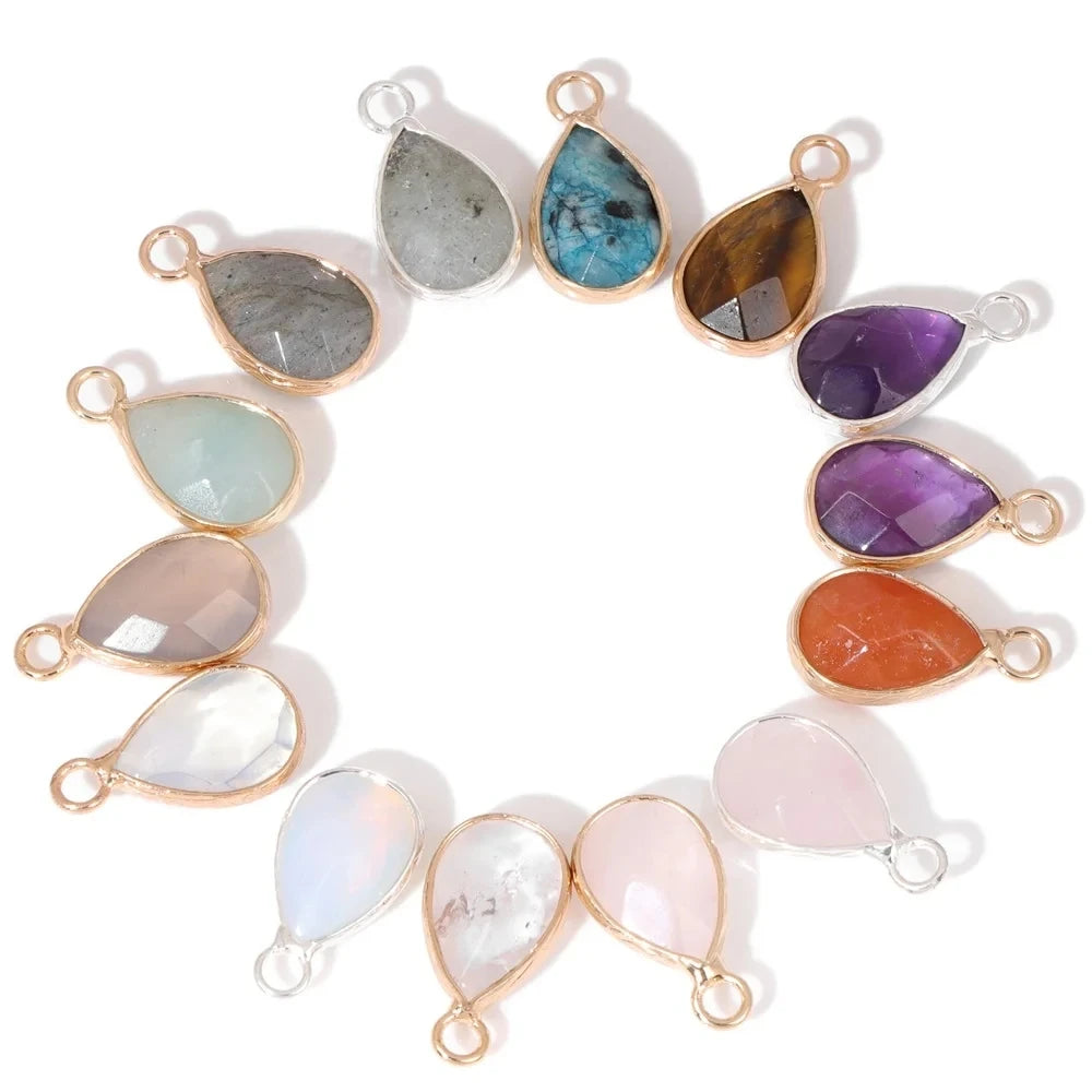 2pcs Natural Rose Clear Pink Quartz Labradorite Amethysts Stone Charm Pendant for Necklaces Earrings Jewelry Making Accessories