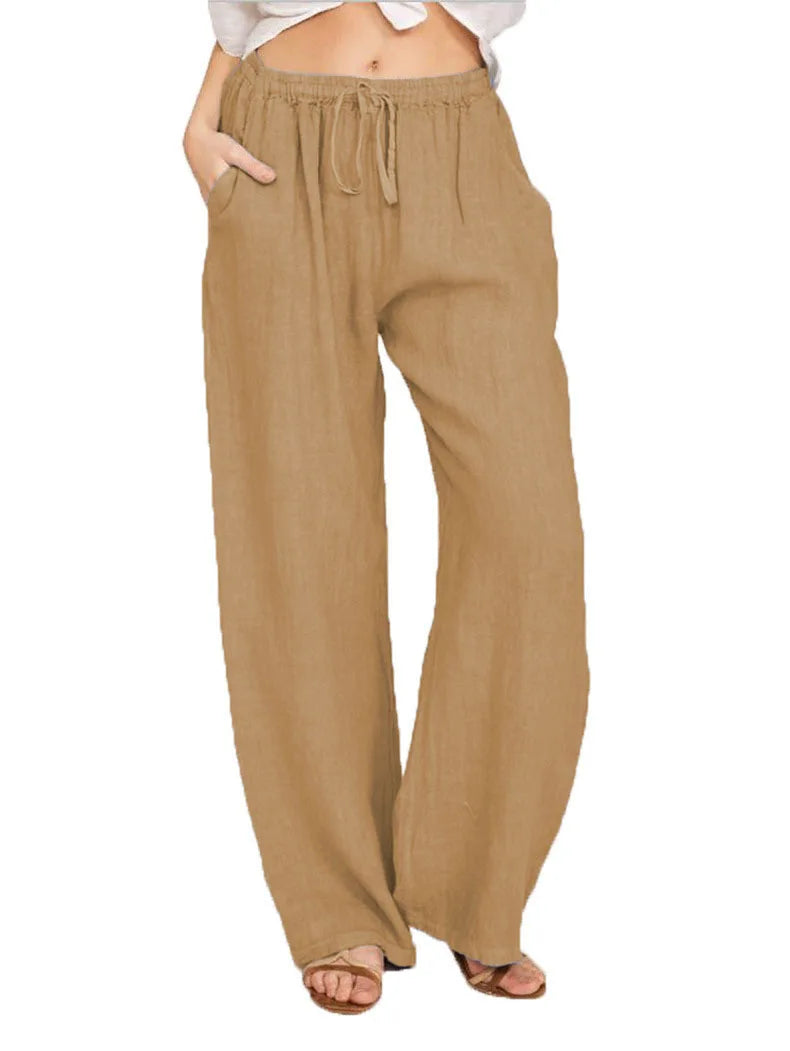 Women's simple soild-color drawstring casual pants,They are loose, trendy, straight-tube style, lazy and comfortable.