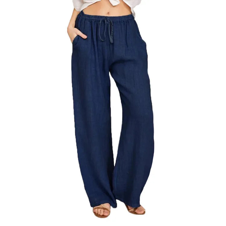 Women's simple soild-color drawstring casual pants,They are loose, trendy, straight-tube style, lazy and comfortable.